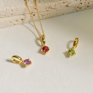 Dainty Round Birthstone Necklace: 14k Gold Plated Sterling Silver Pendant