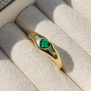 Heart Emerald Ring: 14k Gold over Sterling Silver, Adjustable