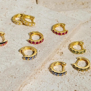 Birthstone Huggie Hoop Earrings, Small Gold Gemstone Hoop 14k Gold Plated Earrings, Personalized Gifts For Her, Christmas Gifts