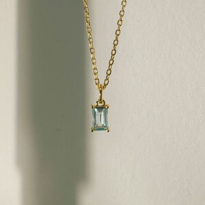 Tiny Aquamarine Necklace, March Birthstone 14k Gold Filled Pendant Necklace, Baguette Gemstone Necklace For Her, Birthday gift for Mom