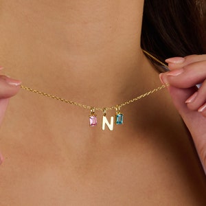 Birthstone Lowercase Initial Letter Necklace