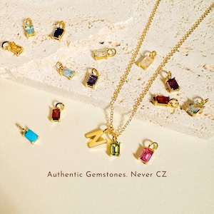 Sterling Silver Initial Birthstone Charm Necklace: Personalized Family Necklace