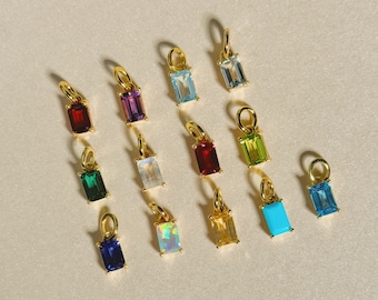 Add on Baguette Cut Authentic Birthstone Charms, Small Personalized Natural Gemstones Charms For Necklaces or Bracelets