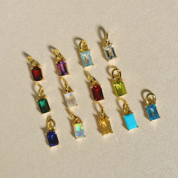 Baguette Birthstone Add on Charm: 14k Gold Plated Sterling Silver Gemstone
