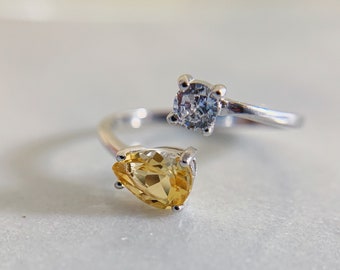 Citrine Silver ring, Citrine Ring, November Birthstone ring, Natural Citrine Ring, Adjust Ring Pregnancy Ring, Gemstone Stack ring