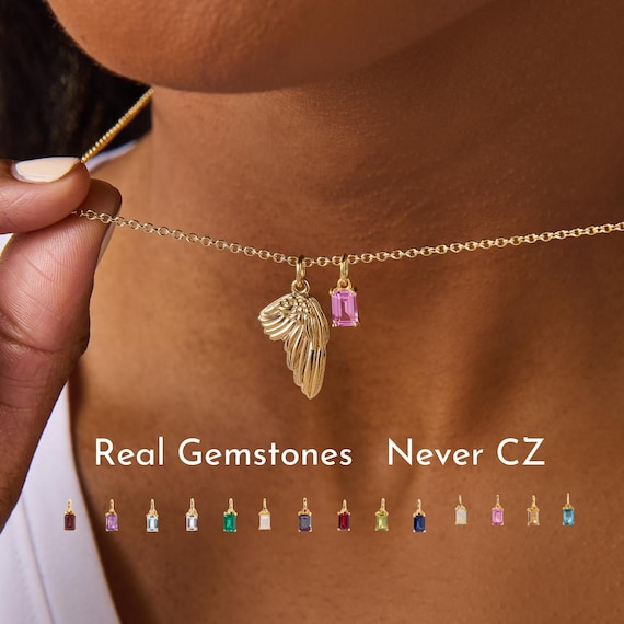 Angel Wing Birthstone Necklace: 14k Gold Plated Over Silver