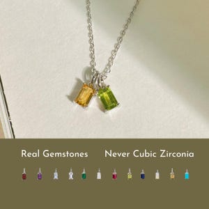 Collar de plata de ley con dos piedras de nacimiento: colgante de gema personalizado
