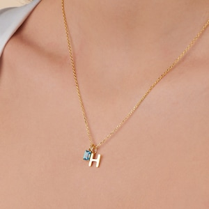 Birthstone Uppercase Initial Letter Necklace