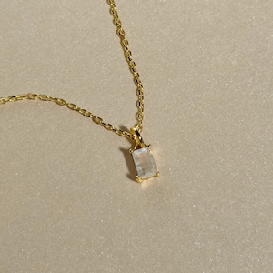 Tiny Moonstone Necklace, June Birthstone 14k Gold Filled Layering Necklace, Dainty Baguette Moonstone Necklace For Her, Christmas Gift