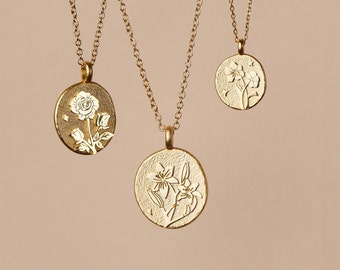 Birth Flower Bouquet Necklace: 14k Gold Plated Sterling Silver Floral Pendant