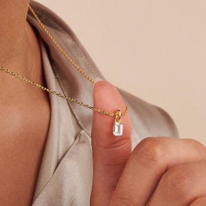 Tiny Moissanite Diamond Necklace, April Birthstone 14k Gold Filled Pendant For Her, Dainty Baguette Moissanite Necklace, Birthday Gift