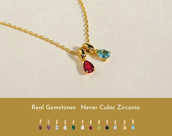 Birthstone Necklace For Mom: 14k Gold Plated Teardrop Pendant, Dainty Family Birthstone