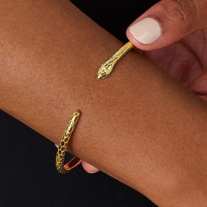 Snake Cuff Bracelet: Minimalist Serpent Bangle, 14k Gold over Silver