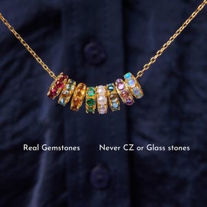 Birthstone Spacer Charm Necklace: 14k Gold over Silver, Gemstone Rondelle Charms