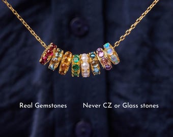 Birthstone Spacer Charm Necklace: 14k Gold over Silver, Gemstone Rondelle Charms