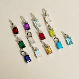 Sterling Silver Baguette Birthstone Charm: Personalized Gemstone Pendant