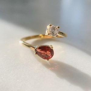 Garnet Stacking Rose Gold Ring, Natural Garnet Two Stone Adjustable Ring, January Birthstone Ring, Garnet Open Ring image 5