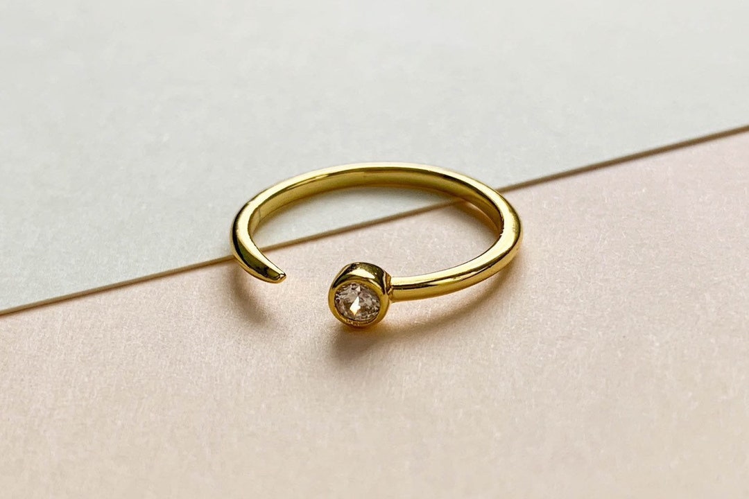 Open Gold Ring Simple Gold Ring CZ Gold Ring Gold Adjust - Etsy