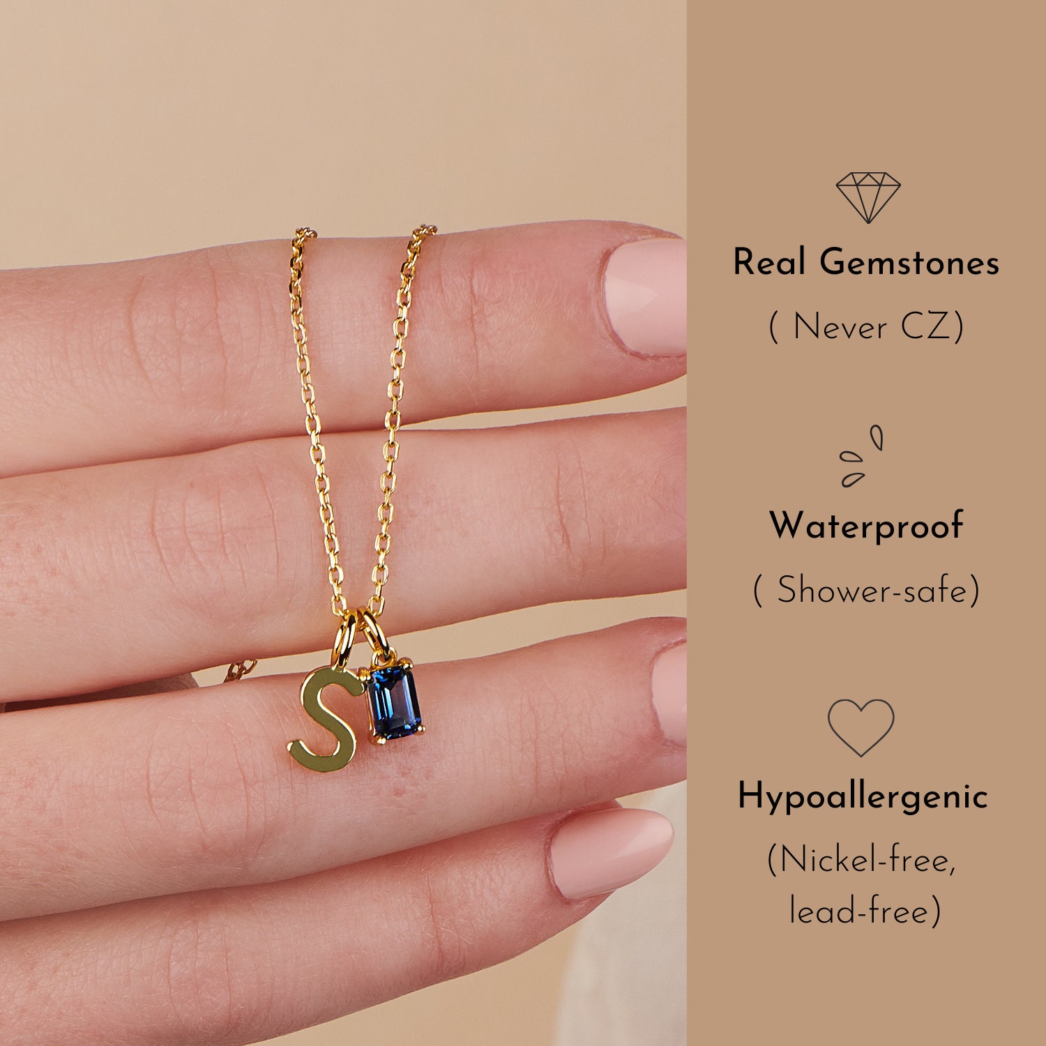 Birthstone Initial 925 Sterling Silver Necklace, Personalized Letter Charm Necklace for New Mom, Family Birthday Birthstone Gift for Her