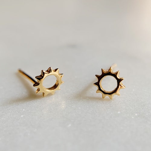 Sun Stud Earrings Tiny Gold Studs Celestial Stud Earrings Etsy