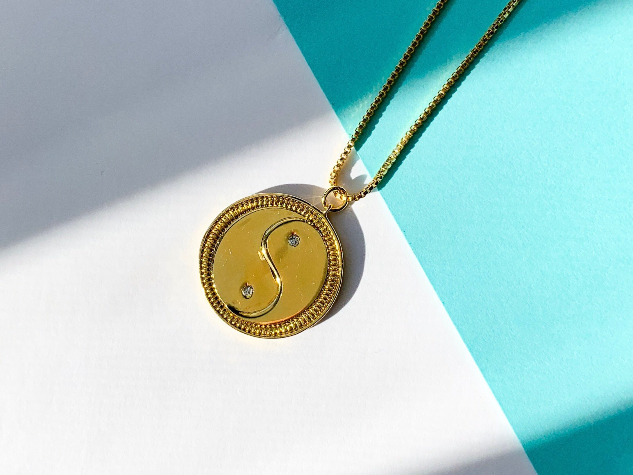 Yin Yang Jewelry Yinyang Gold Charm Gold Coin Charm Yinyang Etsy