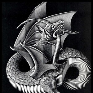 MC Escher Print, Escher Art, &quot;Dragon&quot;, Circa 1952, Vintage Print, Book Plate Page, Fantasy Illustration, Ready To Frame