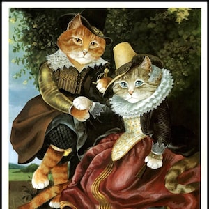 Cat Art Prints, Cat Illustration, Cat Artwork, Rubens Spoof by Susan Herbert 1994, Original Book Plate Print, Ready To Frame