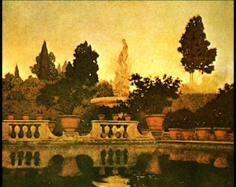 Maxfield Parrish  Print, 'Boboli Garden', Florence, Circa 1903, 10x14, Art Nouveau, Wall Hanging, Home Decor