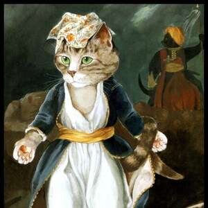 Cat Art Print, Delacroix Spoof by Susan Herbert 1994, Original Book Plate Print, Professionally Matted 8 x 10, Ready To Frame
