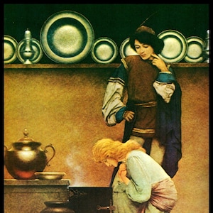 Maxfield Parrish Print Vintage Illustration Circa 1925 &#39;Lady Violetta And The Knave&#39; Home Decor Wall Hanging, 10x14 Art Nouveau