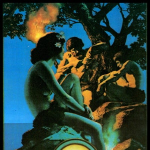 Maxfield Parrish Print, Vintage Illustration, Circa 1921, &#39;Primitive Man&#39; from The Edison-Mazda Calenders, 10x14, Art Nouveau