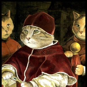 Cat Art Print, Raphael Spoof by Susan Herbert 1994, Original Book Plate Print, Professionally Matted 8 x 10, Ready To Frame