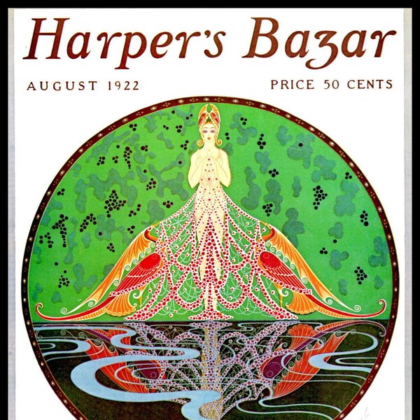 Erte Print, Harpers Bazar Cover, August 1922, Original Classic Art Deco Vintage Art Print,  Ready To Frame