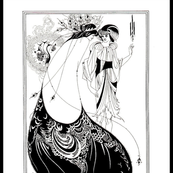 Aubrey Beardsley Print, Art Nouveau, Art Nouveau Print, Wall Art, Wall Decor, "Salome: The Peacock Skirt", , Original Book Page Print