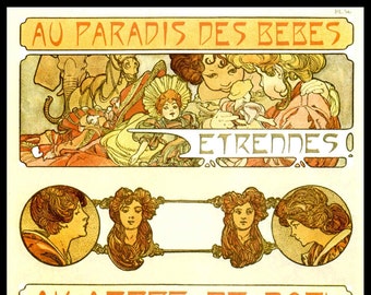 Alphonse Mucha, Art Nouveau Print, Art Nouveau, Wall Art, Wall Hanging, Poster, Documents Decoratifs, Circa 1901, Vintage Art Nouveau