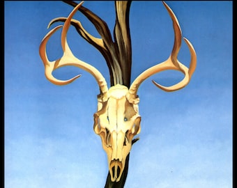 1936 Georgia O'Keeffe Print, Deer's Skull with Pedernal, Oil on Canvas, Original Vintage Book Color Plate, Ready To Frame