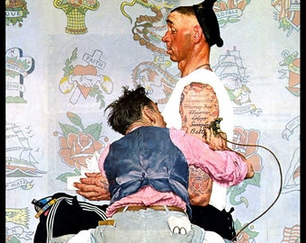 Norman Rockwell Print, "The Tattoo Artist ", Original Painting For Post Cover March 4, 1944,  Vintage Book Page Print