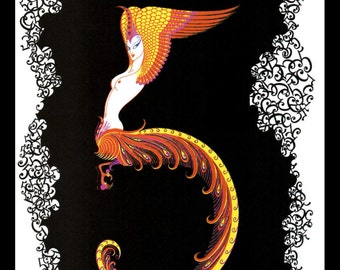 Erte Classic Art Deco Print, Numeral Series "5", Original Vintage Art Print, Ready To Frame, Highly Decorative