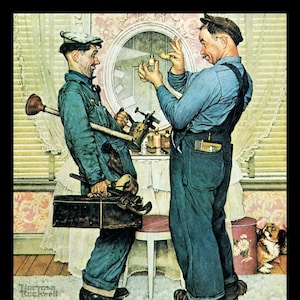 Norman Rockwell Painting, "The Plumbers", Circa 1951, Original Vintage Book Page Print, Post Cover