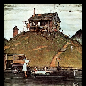 Norman Rockwell Print, &quot;Fixing A Flat&quot;, Circa 1946, Original Vintage Book Page Print, Post Cover