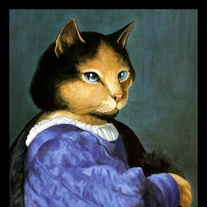 Cat Art Prit, Titian Spoof by Susan Herbert 1994, Original Book Plate Print, Professionally Matted 8 x 10, Ready To Frame