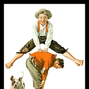 Norman Rockwell Print, &quot;Leapfrog&quot;, Circa 1919, Original Vintage Book Page Print, Professionally Matted 11x14, Ready To Frame