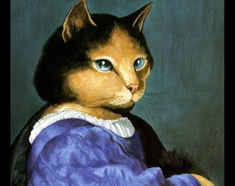 Cat Art Prit, Titian Spoof by Susan Herbert 1994, Original Book Plate Print, Professionally Matted 8 x 10, Ready To Frame