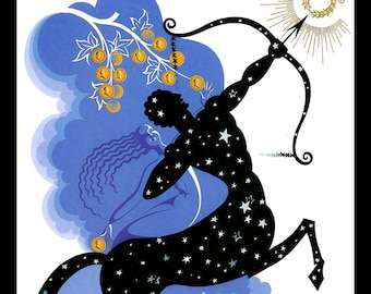 Erte Classic Art Deco Print, 'The Zodiac: Sagittarius', Original Vintage Art Print, Ready To Frame