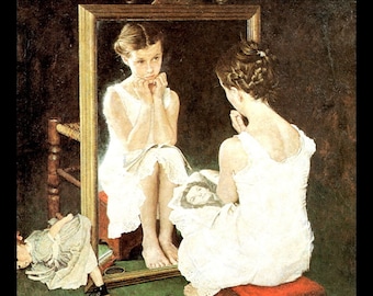 Norman Rockwell Print, &quot;Girl At The Mirror&quot;, Circa 1954, Original Vintage Book Page Print, Post Cover