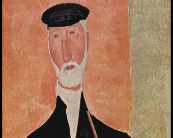 Pittura di Modigliani, stampa di Modigliani, Amedeo Modigliani, Oggettistica per la casa, Modigliani, "Uomo con la pipa", 1918, libro dell'annata piastra stampa