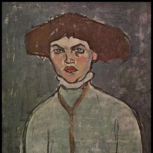 Modigliani Painting ,Modigliani Print, Amedeo Modigliani, Home Decor, Modigliani,&quot;Head of a Young Woman&quot;,1908, Vintage Book Plate Print