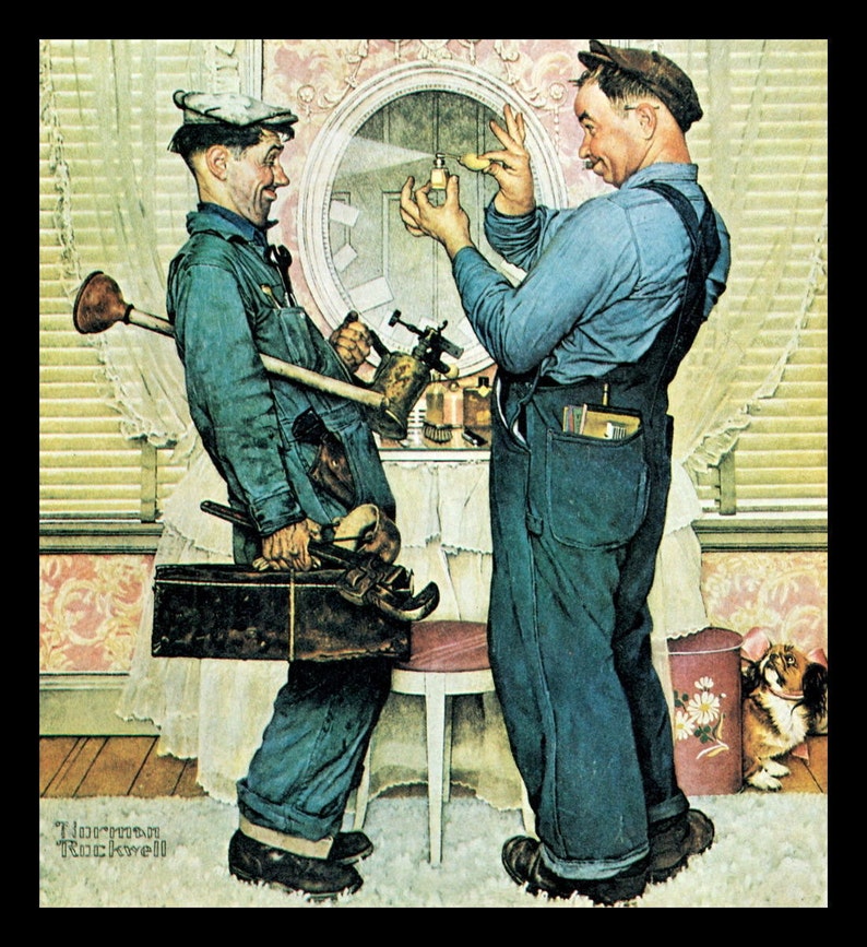 Norman Rockwell Painting, The Plumbers, Circa 1951, Original Vintage Book Page Print, Post Cover image 1