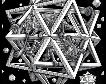 MC Escher Print, Escher Art, "Stars", Circa 1948, Vintage Print, Book Plate Page, Fantasy Illustration, Ready To Frame