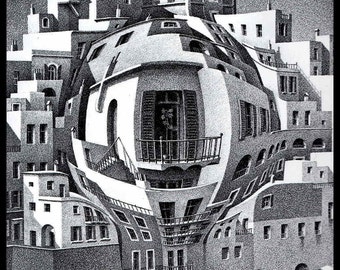 MC Escher Print, Escher Art, "Balcony", Circa 1945, Vintage Print, Book Plate Page, Fantasy Illustration, Ready To Frame
